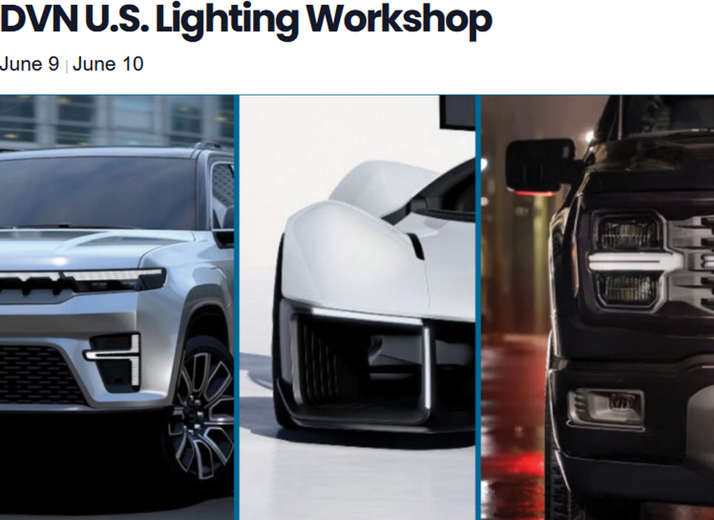 DVN US Lighting Workshop showing three vehicles, with focus on their headlights.