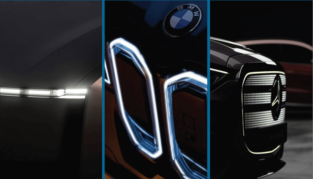 Three cars with emphasis on the exterior lighting.